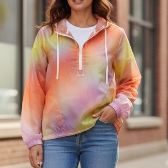 Victoria Sport Jackets & Blazers - Victoria Secret Sport Half Zip Anorak Jacket Women XS Wind Breaker Rainbow Thin
